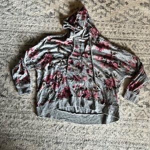 Grey floral zip up hoodie